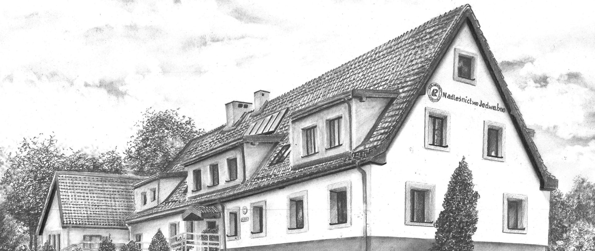Szkic przedstawiający siedzibę Nadleśnictwa Jedwabno