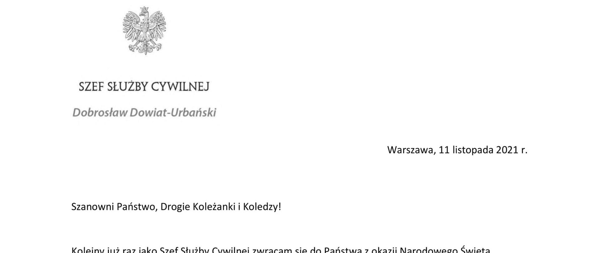 List Szefa Służby Cywilnej do członków korpusu służby cywilnej