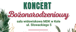 na białym tle świąteczne dekoracje i zaproszenie na koncert