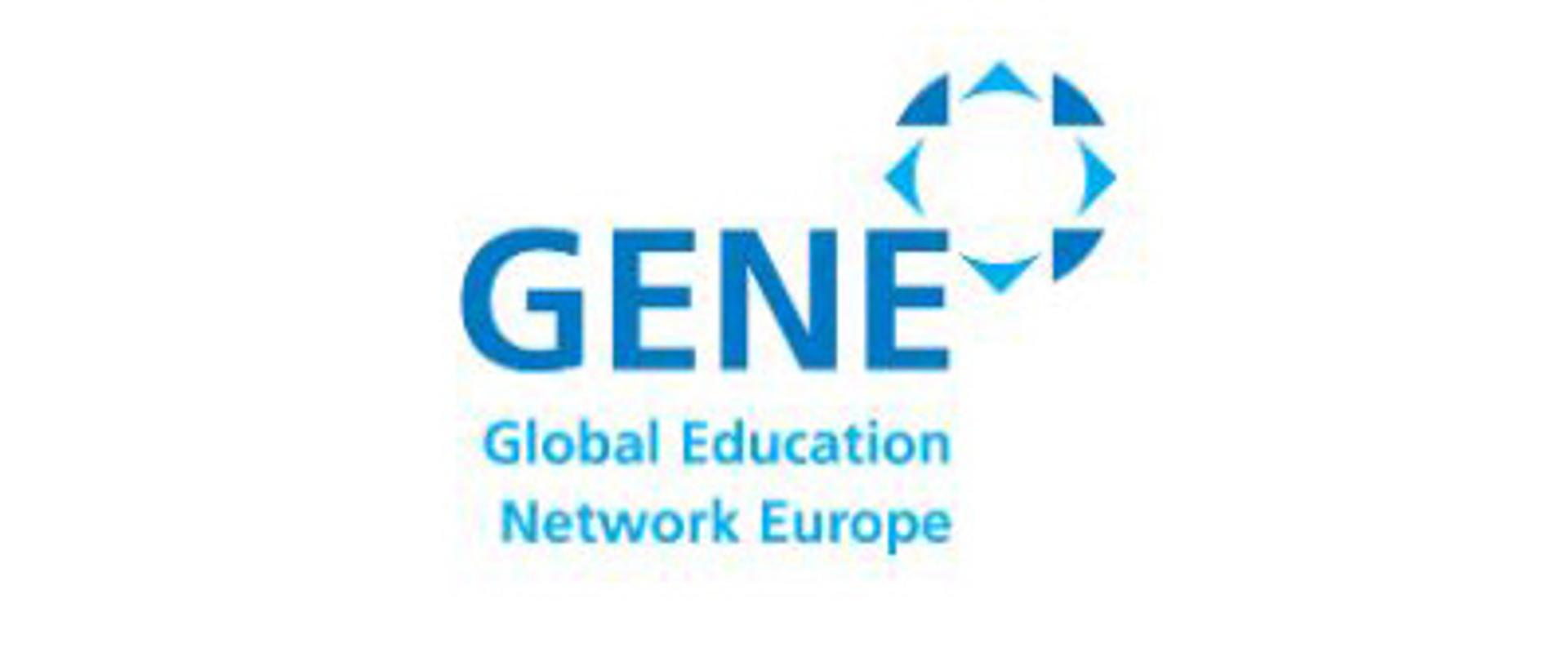 logotyp - napis Global Education Network Europe GENE z rombem i trójkątami