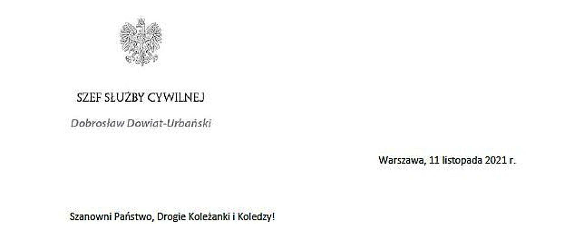 Zdjęcie przedstawia list Szefa Służby Cywilnej z okazji święta