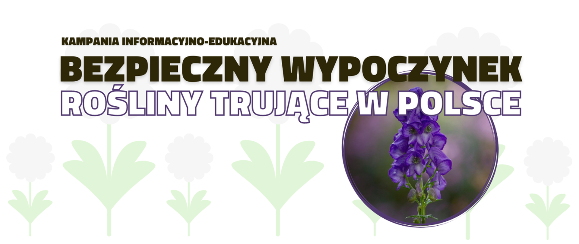 Po prawej stronie w kółku fioletowa naparstnica. Na środku napis "Kampania informacyjno-edukacyjna Bezpieczny wypoczynek. Rośliny trujące w Polsce"