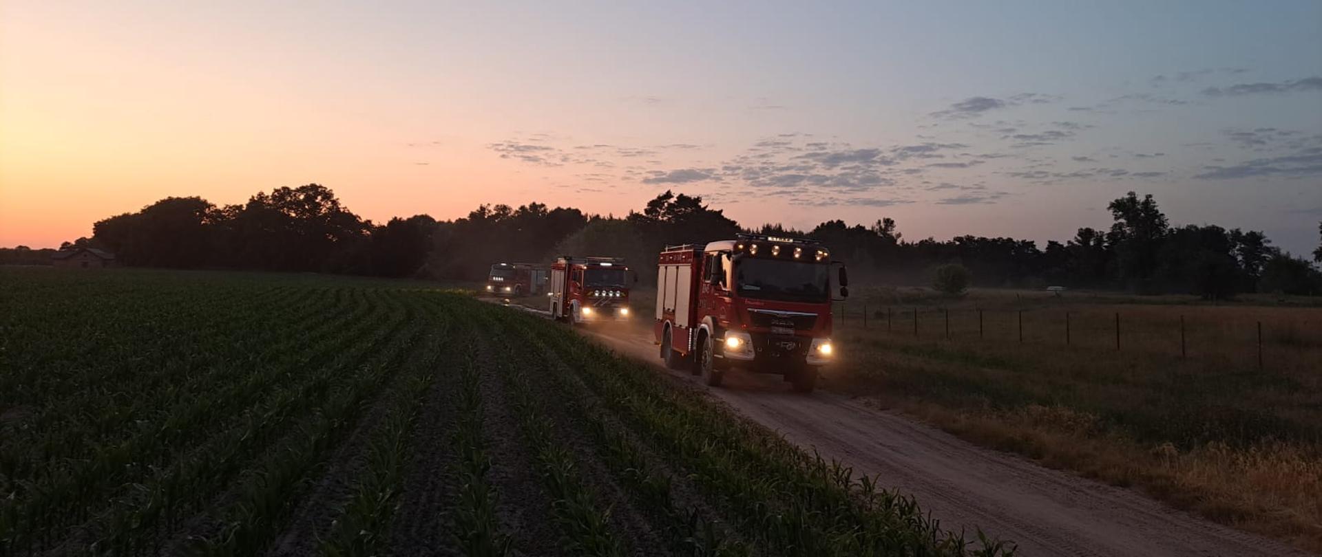 Na zdjęciu samochody strażackie podczas jazdy