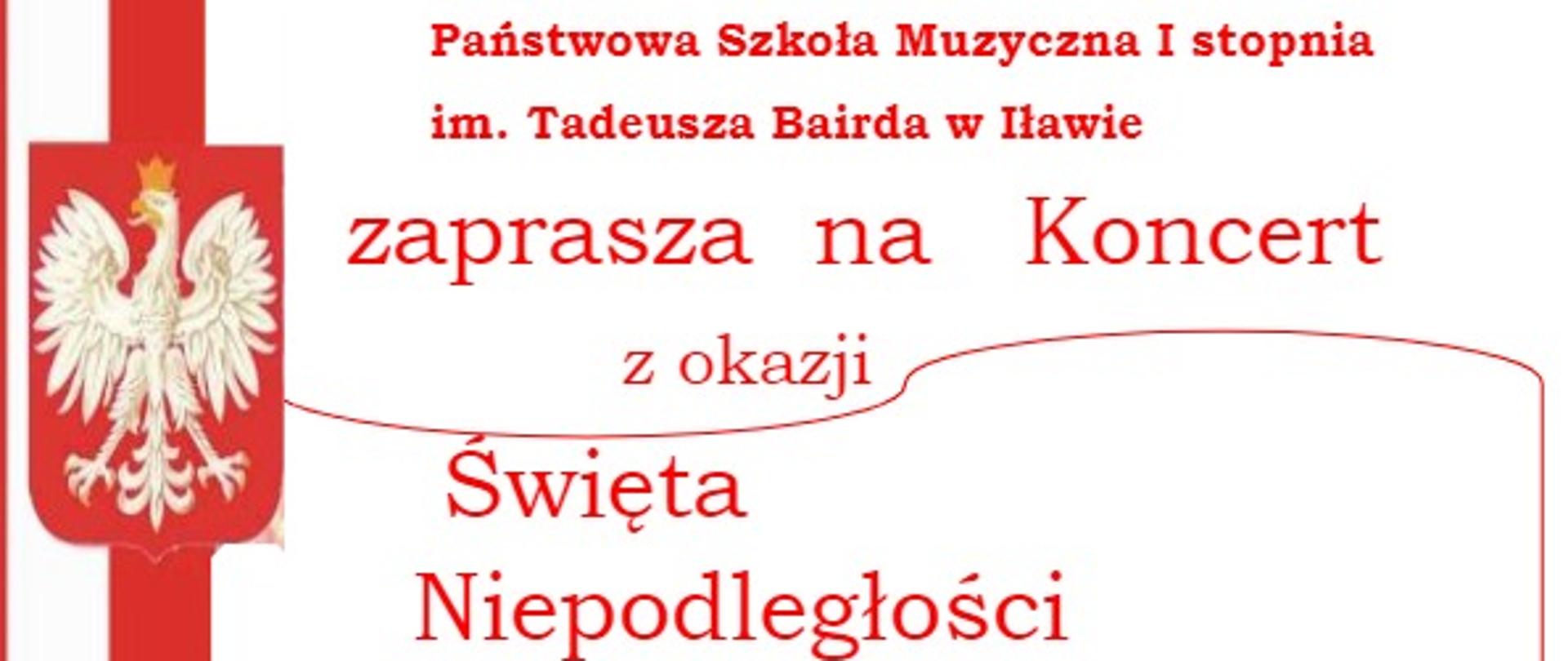 Grafika na białym tle z napisami w kolorze czerwonym z flagą w kolorze biało czerwonym z orzełkiem w kolorze białym na czerwonym tle 