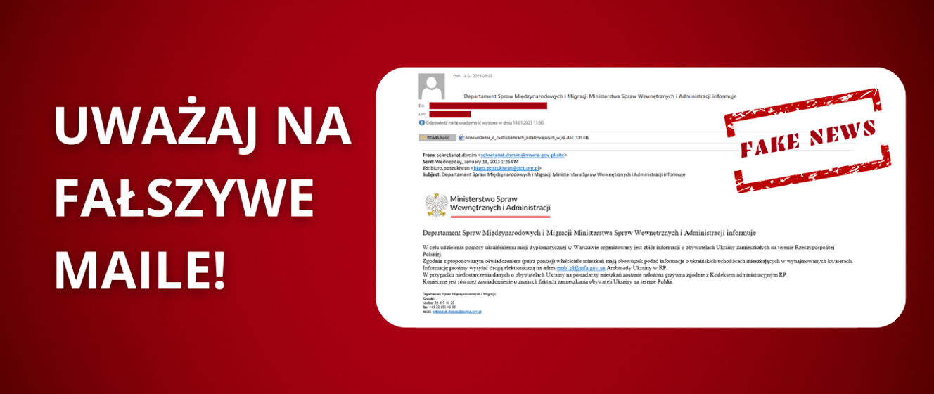 Komunikat w sprawie fałszywej wiadomości e-mail - Ministerstwo Spraw Wewnętrznych i Administracji - Portal Gov.pl
