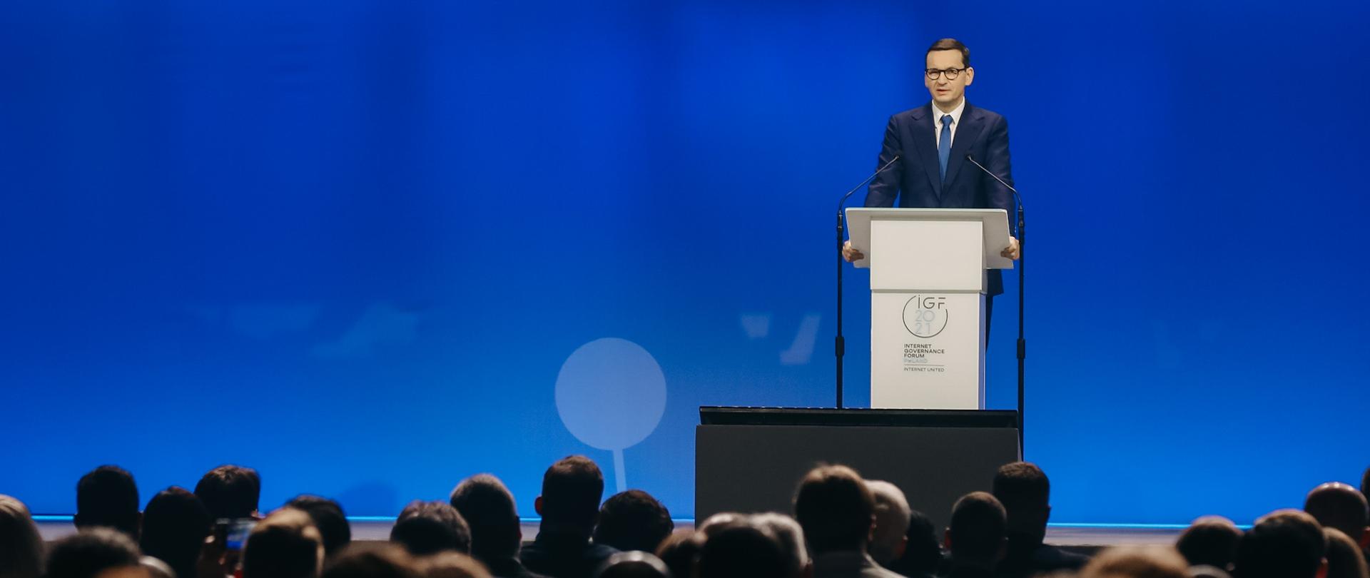 
Premier Mateusz Morawiecki podczas szczytu cyfrowego IGF 2021 w Katowicach