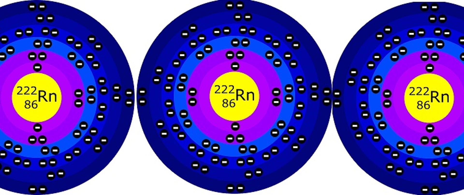 Trzy razy widoczny obraz pierwiastka o nazwie Radon