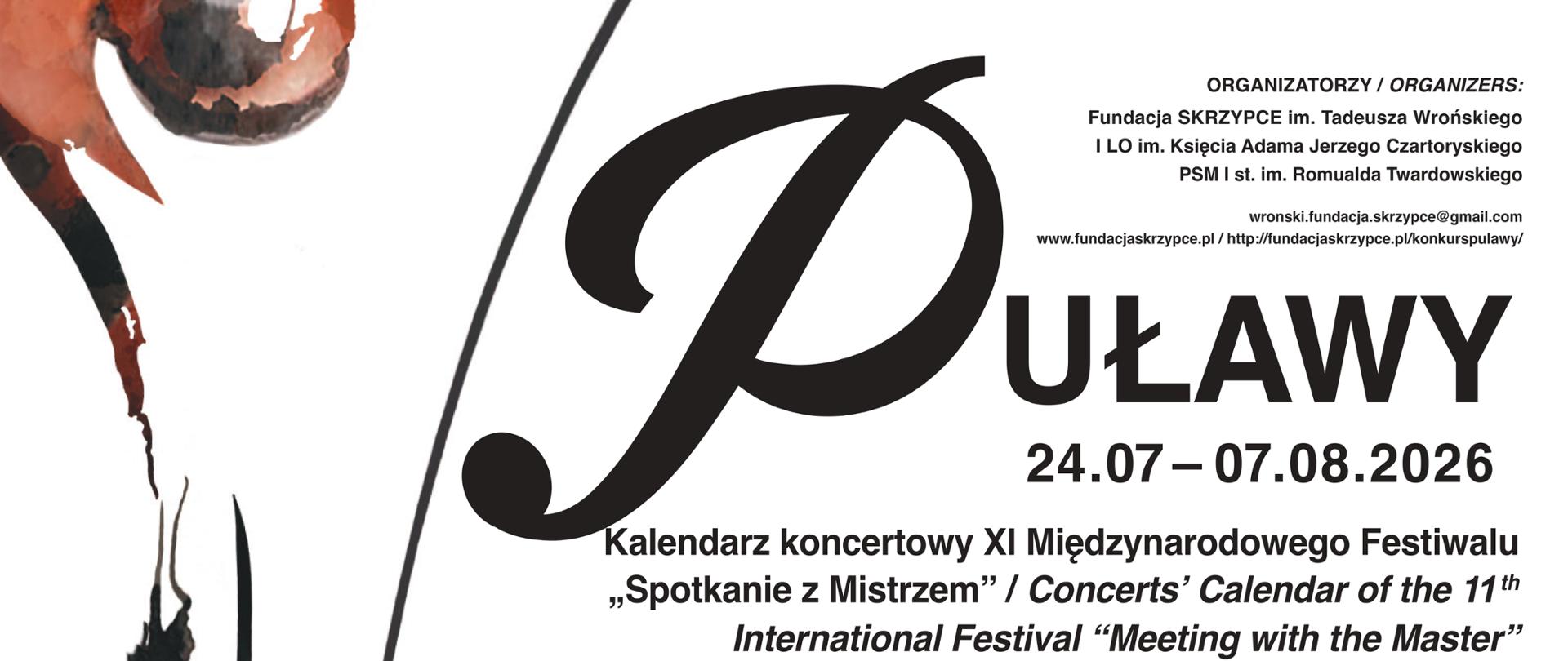 Plakat ze szczegółami festiwalu i grafiką skrzypiec po prawej stronie