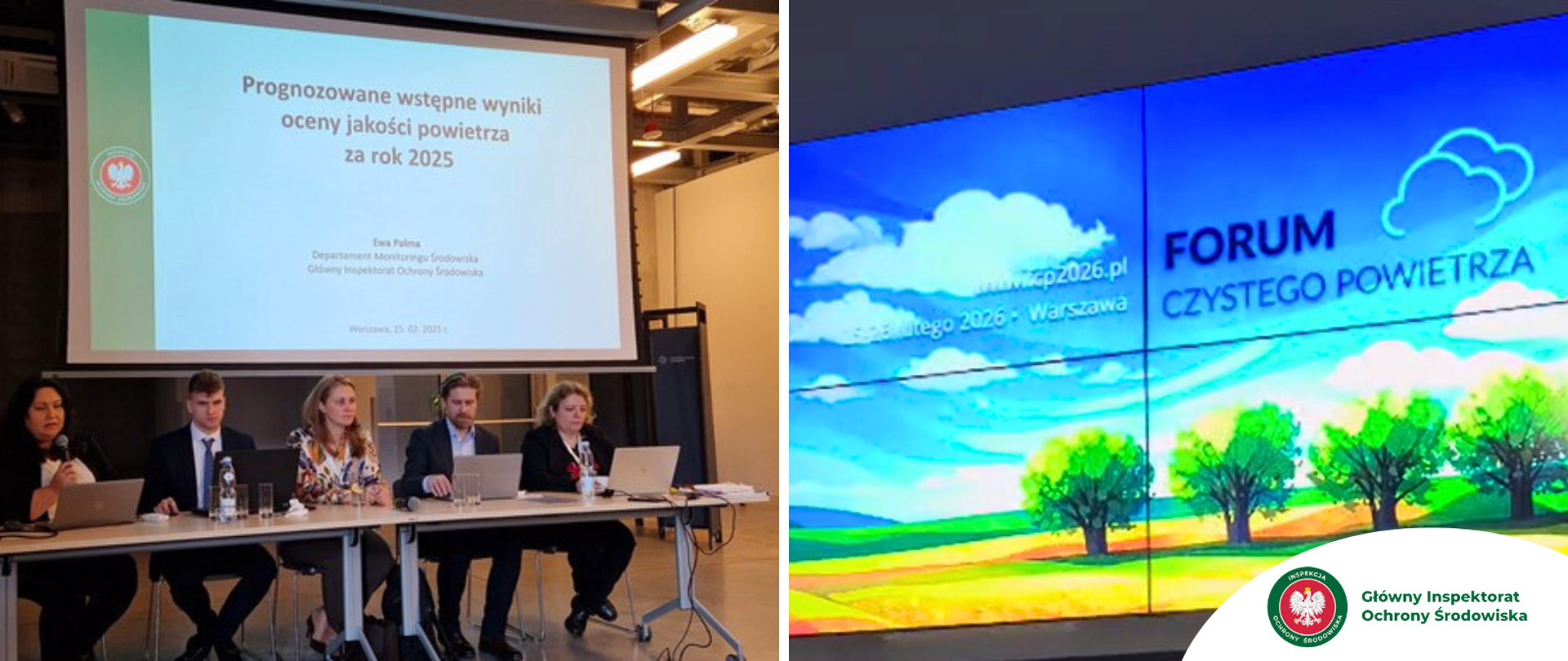 Prelegenci na sali omawiający prezentację "Wyniki jakości powietrza 2025 r."