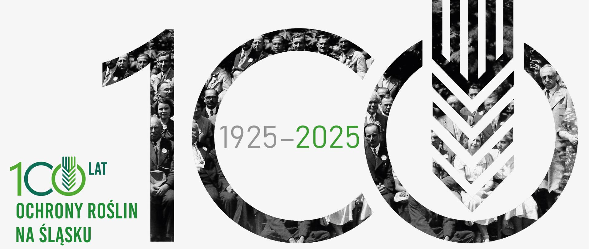 100 lat ochrony roślin na Śląsku - grafika tytułowa ze zdjęciem osób wpisanych w liczbę 100