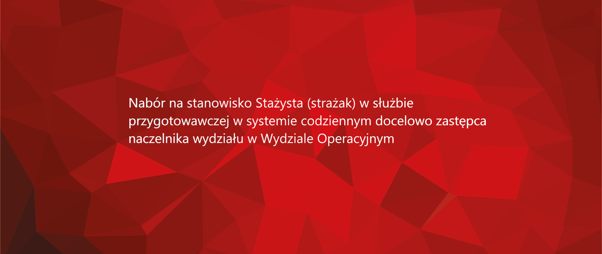 Zdjęcie przedstawia tekst "Nabór na stanowisko Stażysta (strażak) w służbie przygotowawczej w systemie codziennym docelowo zastępca naczelnika wydziału w Wydziale operacyjnym"