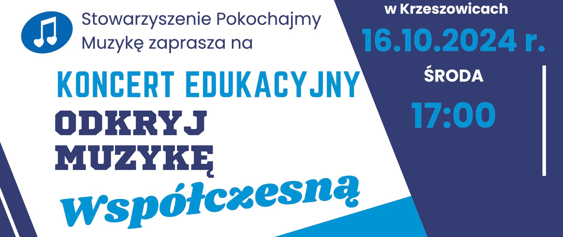 Stowarzyszenie Pokochajmy Muzykę zaprasza na KONCERT EDUKACYJNY ODKRYJ MUZYKĘ WSPÓŁCZESNĄ. PSM I stopnia im. Z. Noskowskiego w Krzeszowicach 16.10.2024 r. środa 17:00 NOWA MUZYKA NA KLARNET KONTRABASOWY I AKORDEON. W programie m. in. utwór Anny Sowy na dwa akordeony, dwa klarnety kontrabasowe i elektronikę zamówiony przez Stowarzyszenie Pokochajmy Muzykę. Alena Budzinakowa - akordeon, Grzegorz Palus - akordeon, Michał Górczyński - klarnet kontrabasowy, Julian Paprocki - klarnet kontrabasowy. Dofinansowano ze środków Ministra Kultury i Dziedzictwa Narodowego pochodzącego z Funduszu Promocji Kultury w ramach programu "Zamówienia kompozytorskie", realizowanego przez Narodowy Instytut Muzyki i Tańca. Na dole logotypy: Ministerstwo Kultury i Dziedzictwa Narodowego, Narodowy Instytut Muzyki i Tańca, Stowarzyszenie Pokochajmy Muzykę, Państwowa Szkoła Muzyczna I stopnia im. Z. Noskowskiego w Krzeszowicach
