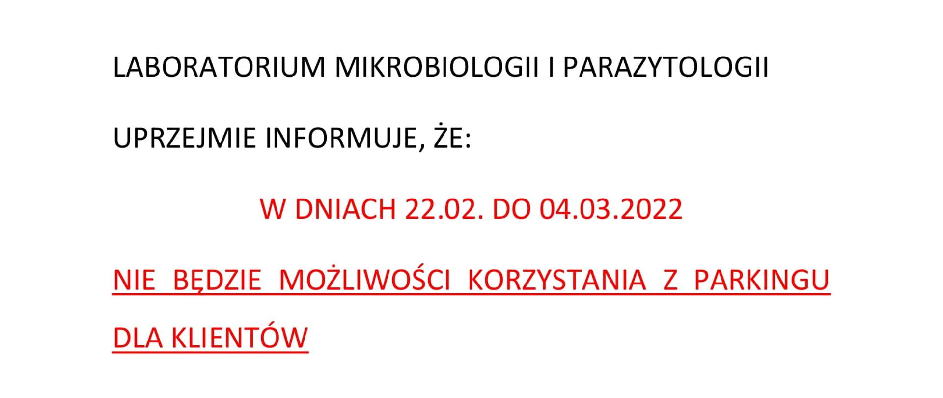 informacja dla klientów dotycząca parkingu