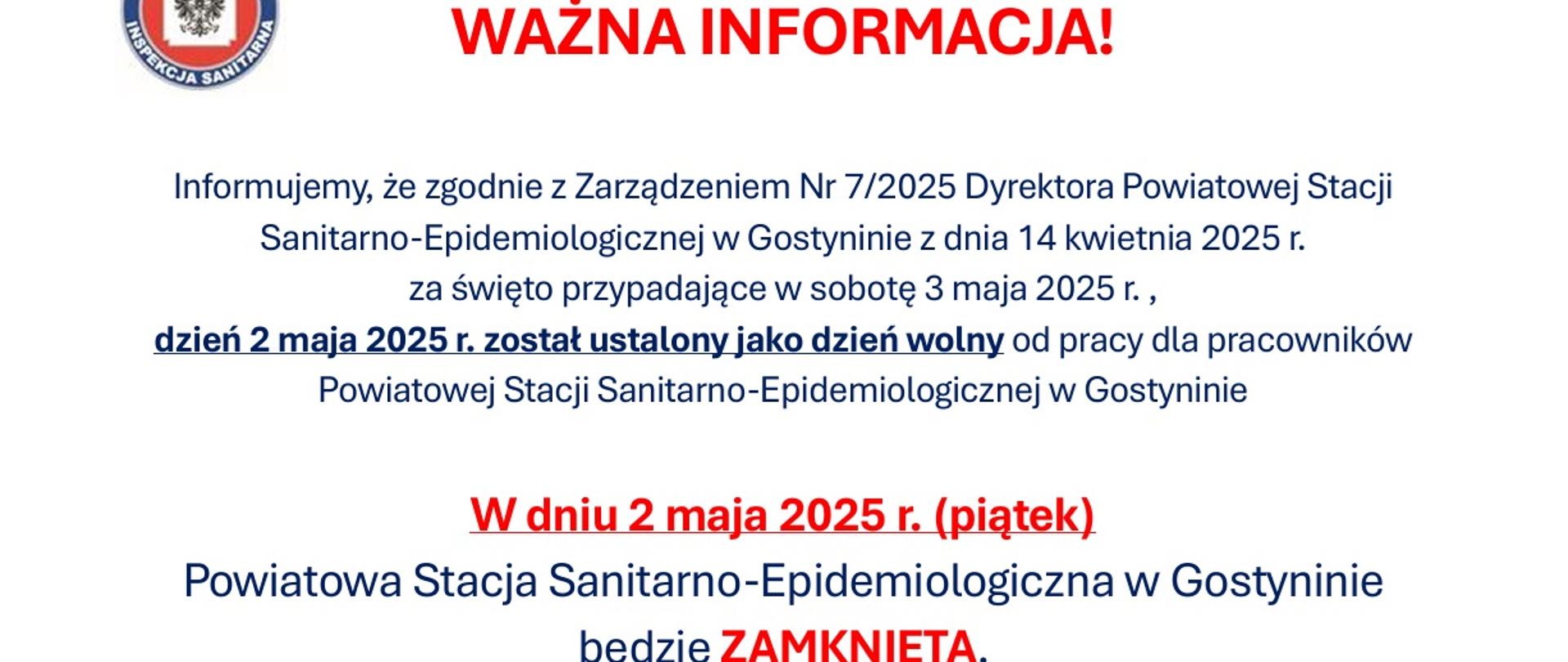 Informacja o dniu wolnym