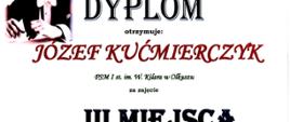 dyplom na białym tle, u góry w lewym rogu portret Witolda Rowickiego