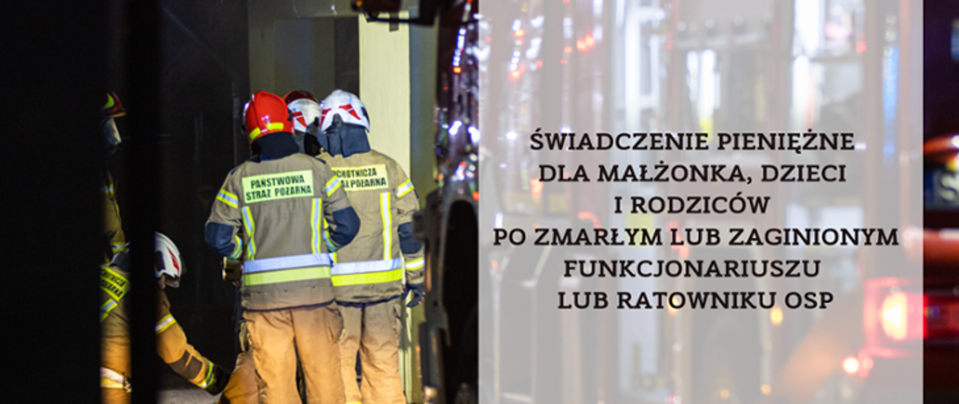 Świadczenie Pieniężne plakat z trzema strażakami