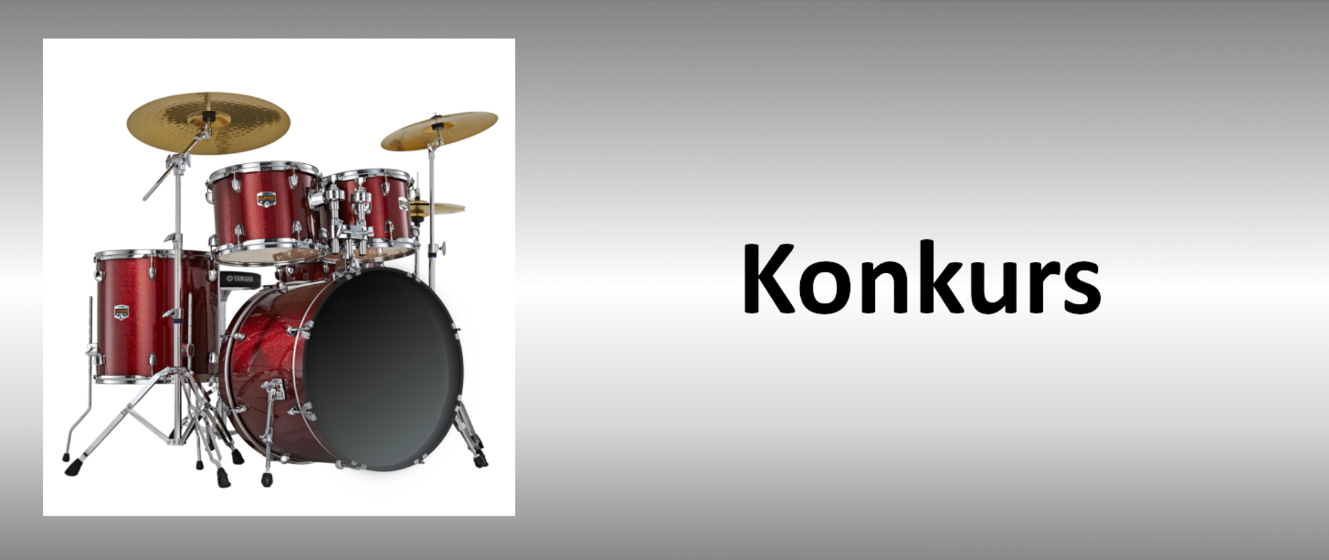 Po lewej zdjęcie zestawu perkusyjnego, po prawej napis Konkurs