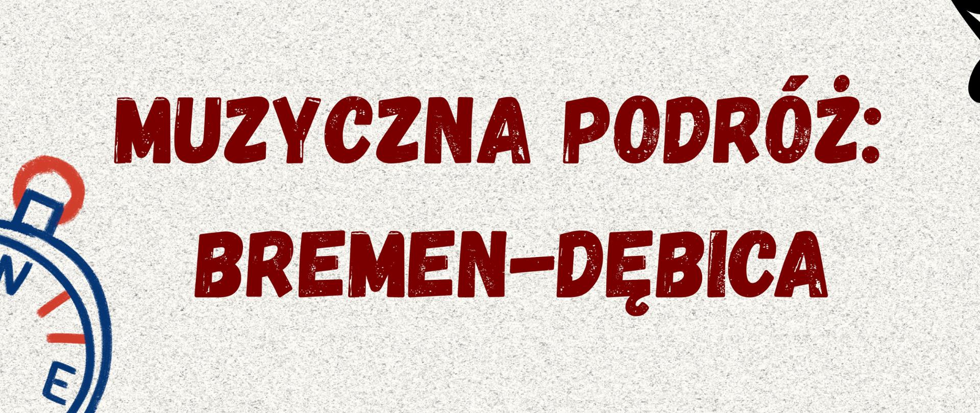 Plakat z wydarzeniem - Koncert MUZYCZNA PODRÓZ: Bremen- Dębica, który odbędzie się 29 września 2025r. o godz. 16:45 w auli ZPSM w Dębicy; wykonawcami będą uczestnicy IX Niemiecko - Polskiego Festiwalu dla Młodych Muzyków Bremen 2025, wstęp na koncert wolny, tłem plakatu jest pocztówka na której umieszczono samolot, aparat fotograficzny, piasek, nuty 