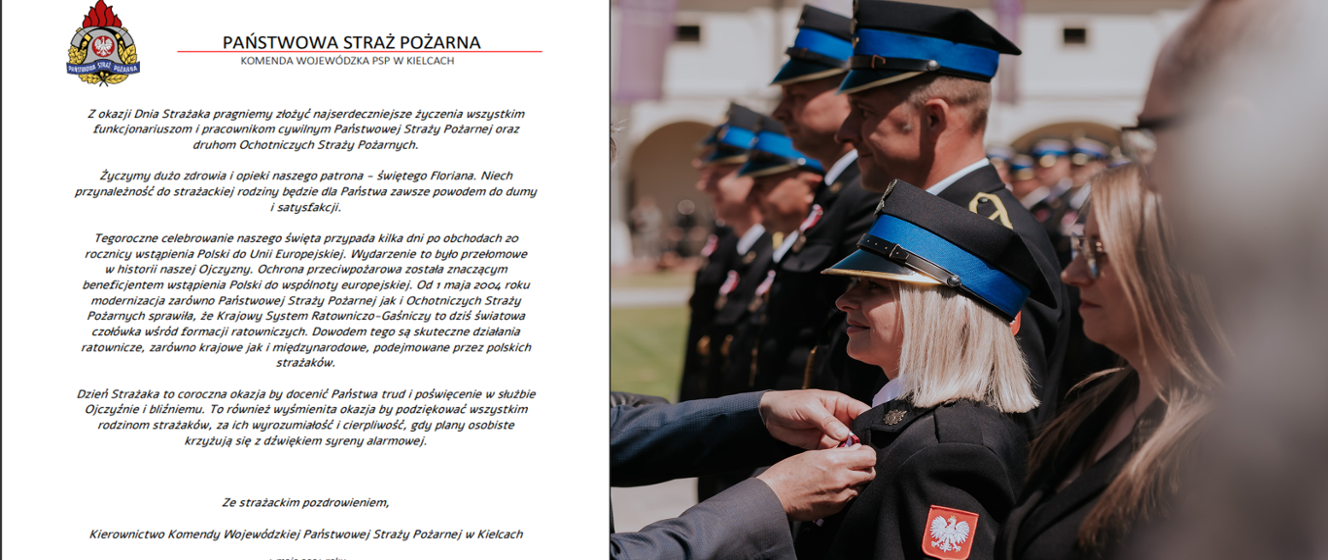 Wishes on the occasion of International Firefighters’ Day on May 4 – Provincial Headquarters of the State Fire Service in Kielce