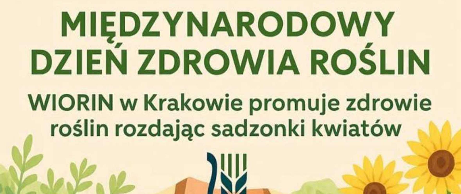 Plakat przedstawiający rośliny i napis Międzynarodowy Dzień Zdrowia Roślin