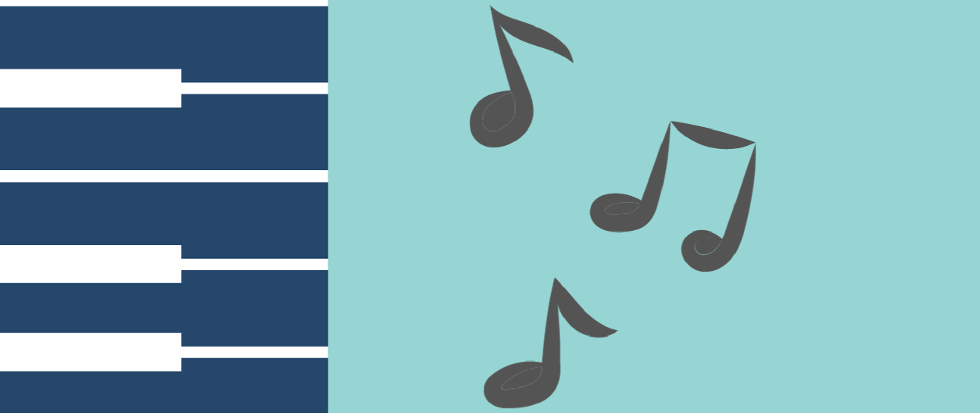 Plakat na koncert sekcji fortepianu. Napisy w kolorze czarnym. Po lewej stronie ilustracja przedstawiająca klawiaturę fortepianu w kolorach niebiesko-białych. Po środku trzy nuty w kolorze szarym. Całość na tle jasnoniebieskim. 