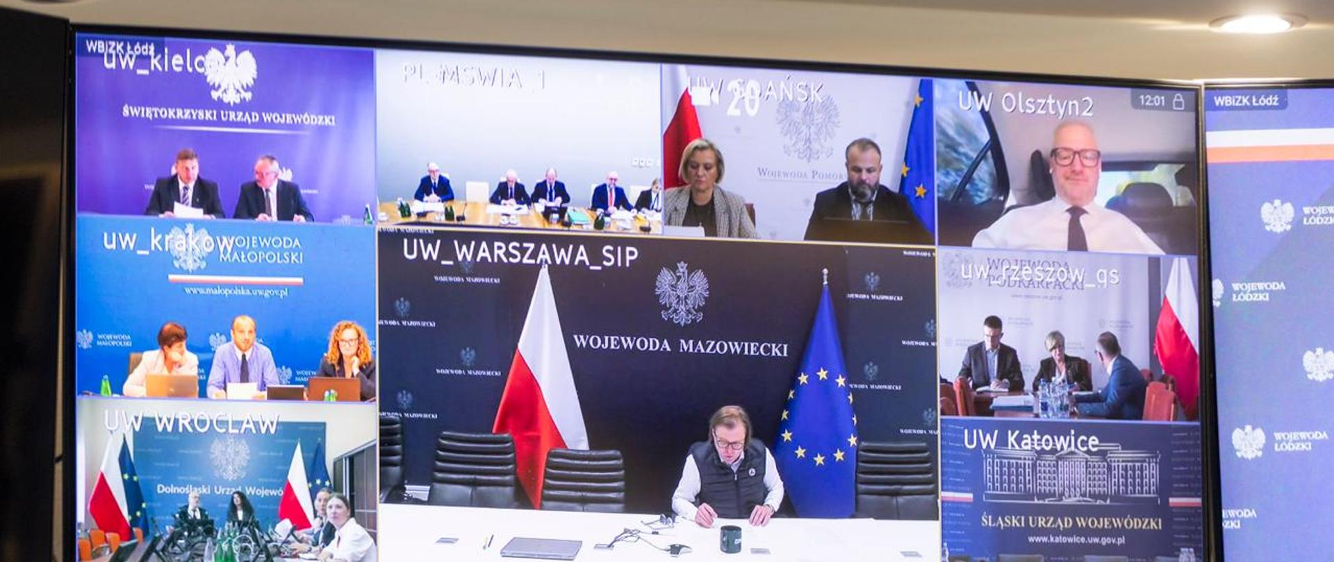 Uczestnicy wideokonferencji z kierownictwem Ministerstwa Spraw Wewnętrznych i Administracji 