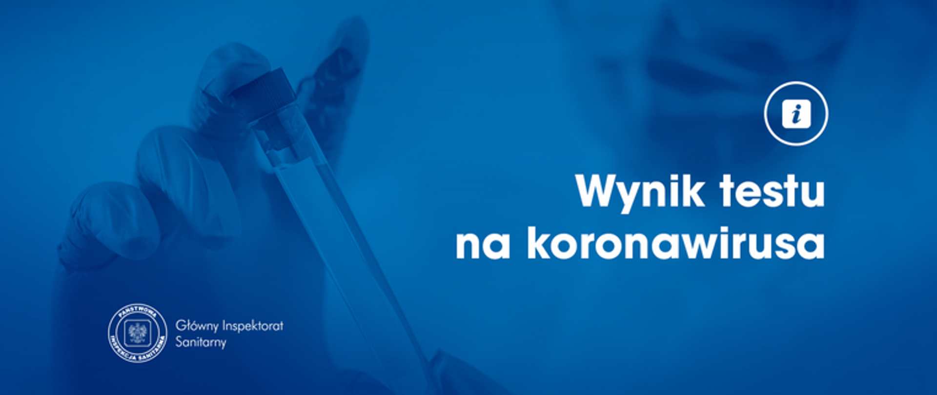 Dłoń w lateksowej rękawiczce trzymająca fiolkę, wszystko w niebieskim kolorze.