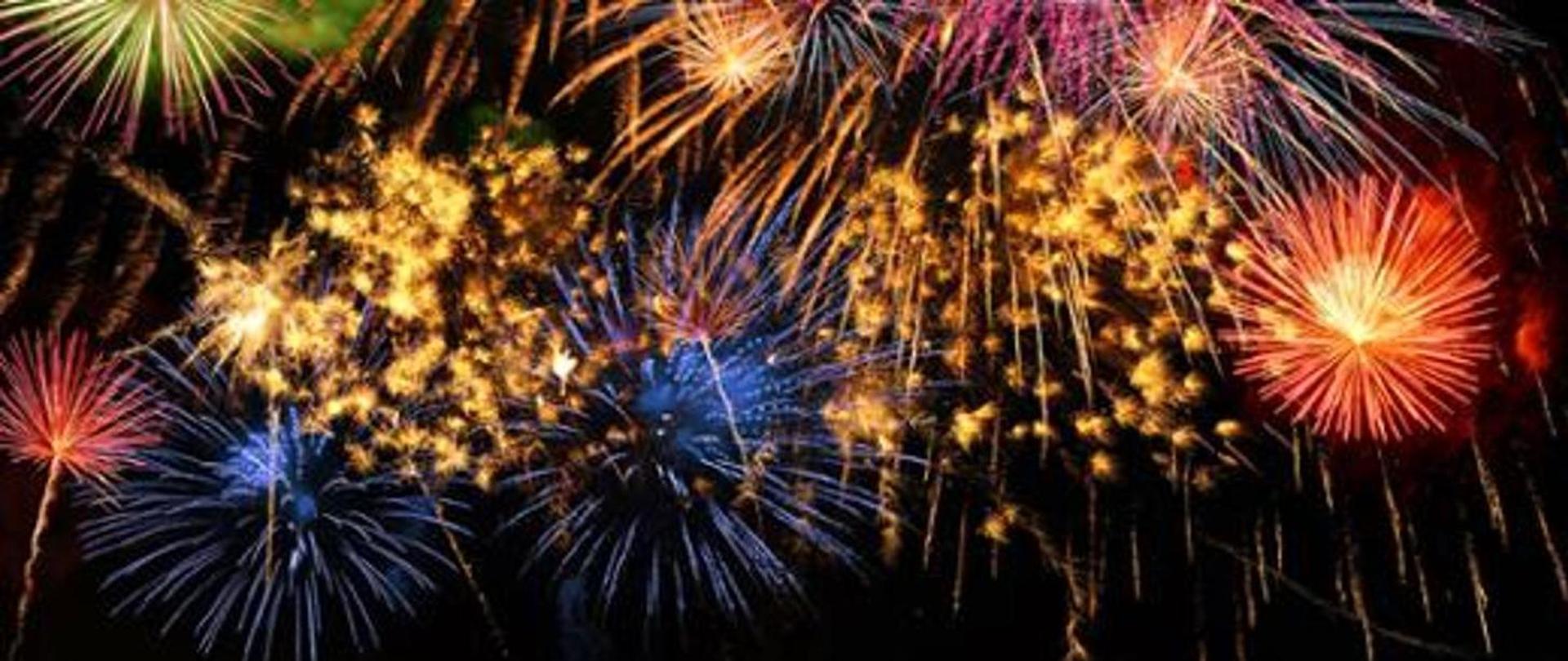 Obraz przedstawia wystrzelone fajerwerki