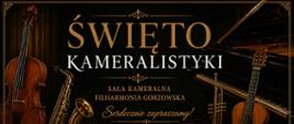 Na czarnym tle, złote instrumenty. Na górze tytuł koncertu. 