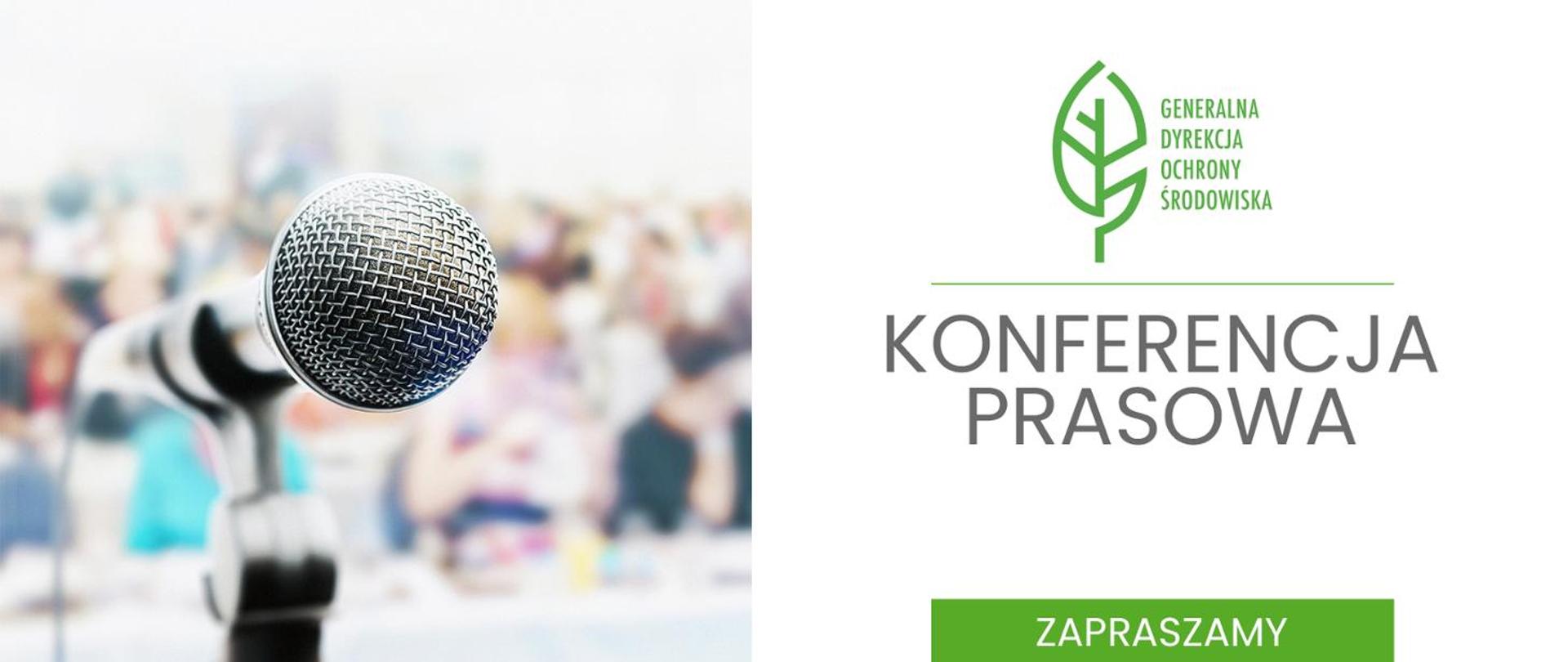 z prawej strony mikrofon, z lewej u góry liśc i Napis Generalna Dyrekcja Ochrony Środowiska , poniżej napis Zapraszamy 