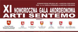 Banner przedstawiający zawierający napis XI Noworoczna Gala Akordeonowa Arti Sentemo oraz patronów wydarzenia