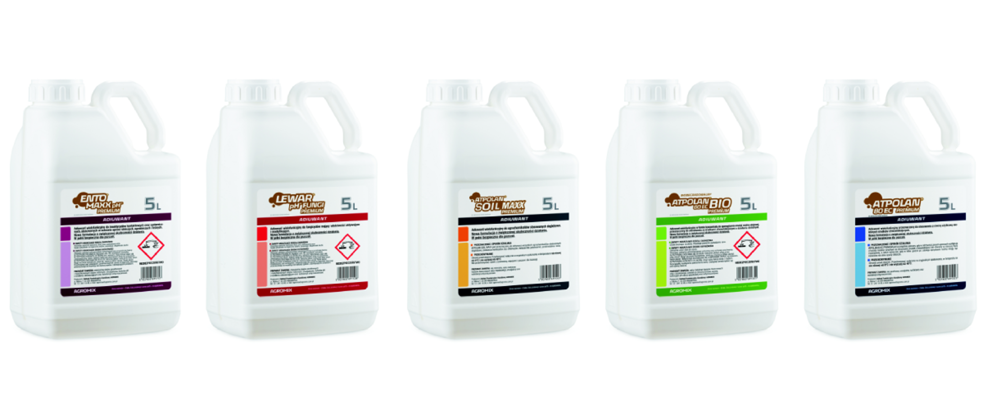 Graphics presenting 5 5L bubbles with various Agromix substances
