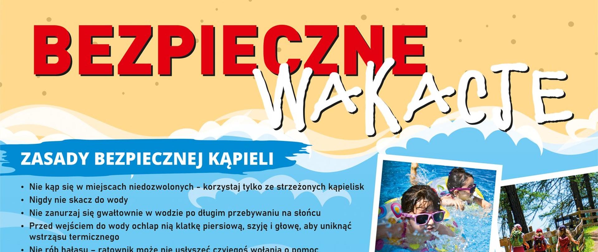 Plakat Bezpieczne Wakacje, zalecenia, zagrożenia