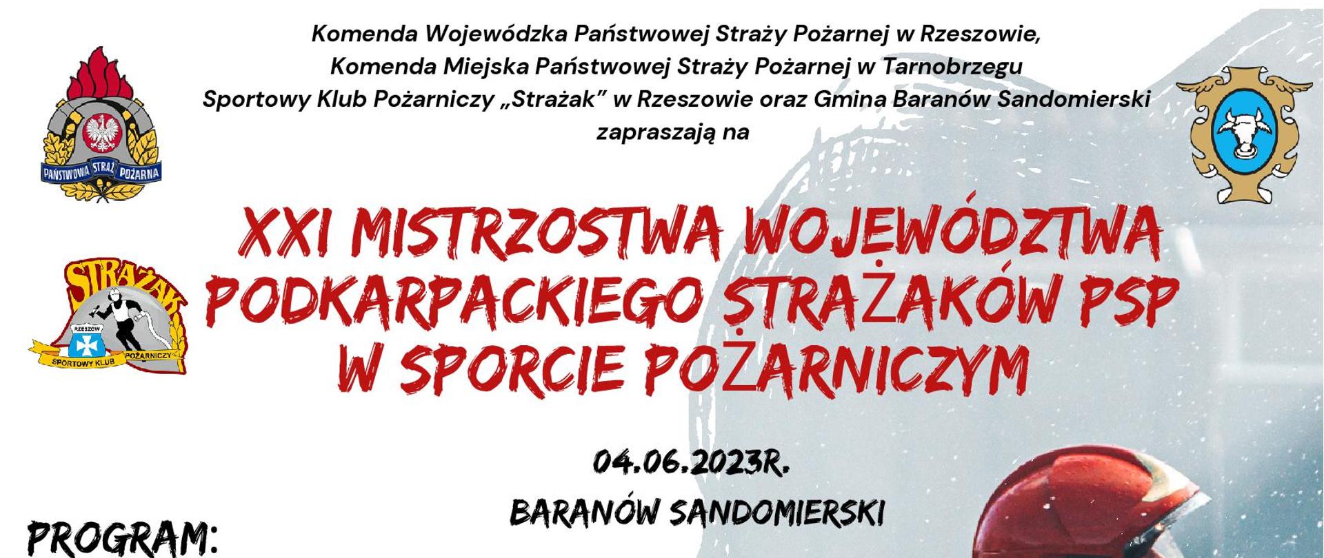 Grafika przedstawiająca informacje nt. organizacji XXI Mistrzostw Województwa Podkarpackiego w Sporcie Pożarniczym