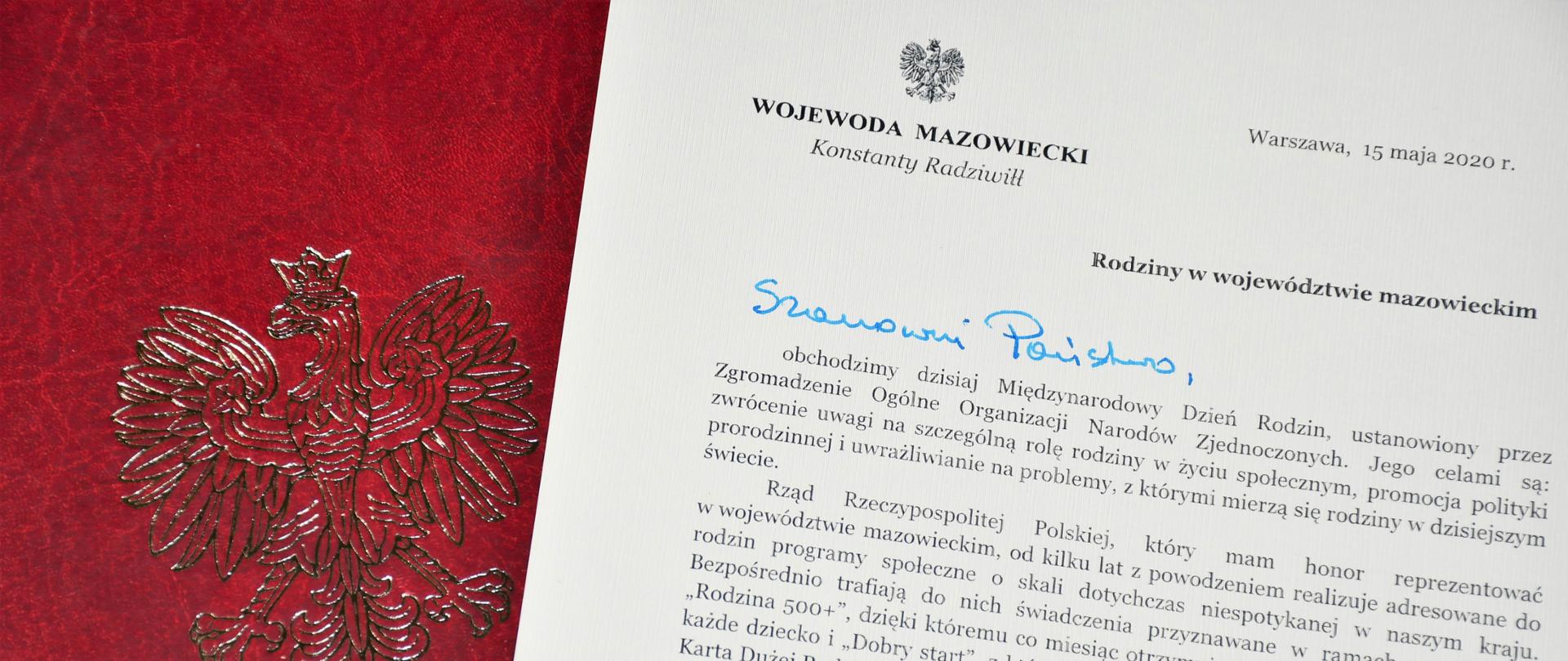 Życzenia Wojewody Mazowieckiego z okazji Międzynarodowego Dnia Rodzin.