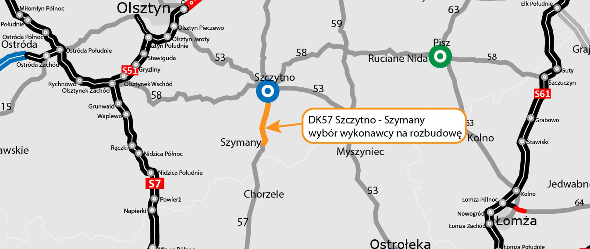 mapa DK57_Szczytno_-_Szymany
