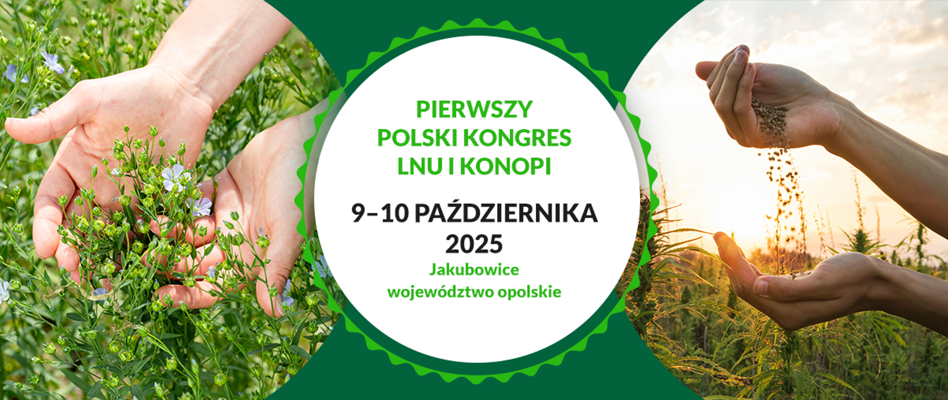 Grafika z napisem pierwszy polski kongres lnu i konopi oraz datą i miejscem wydarzenia. 
