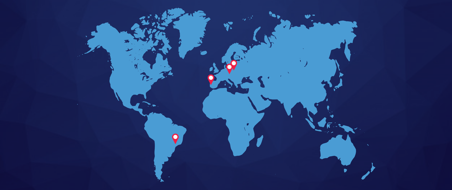 A imagem apresenta uma mapa do mundo com quatro localizações marcadas - Polónia, Portugal, Repúblicha Checa e Brasil.
