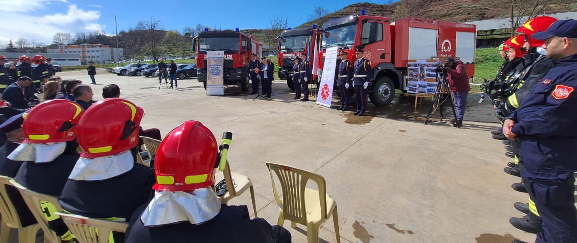 Ceremony of official handover of fire trucks for Albanian municipalities of Lezhë, Fier and Pogradec