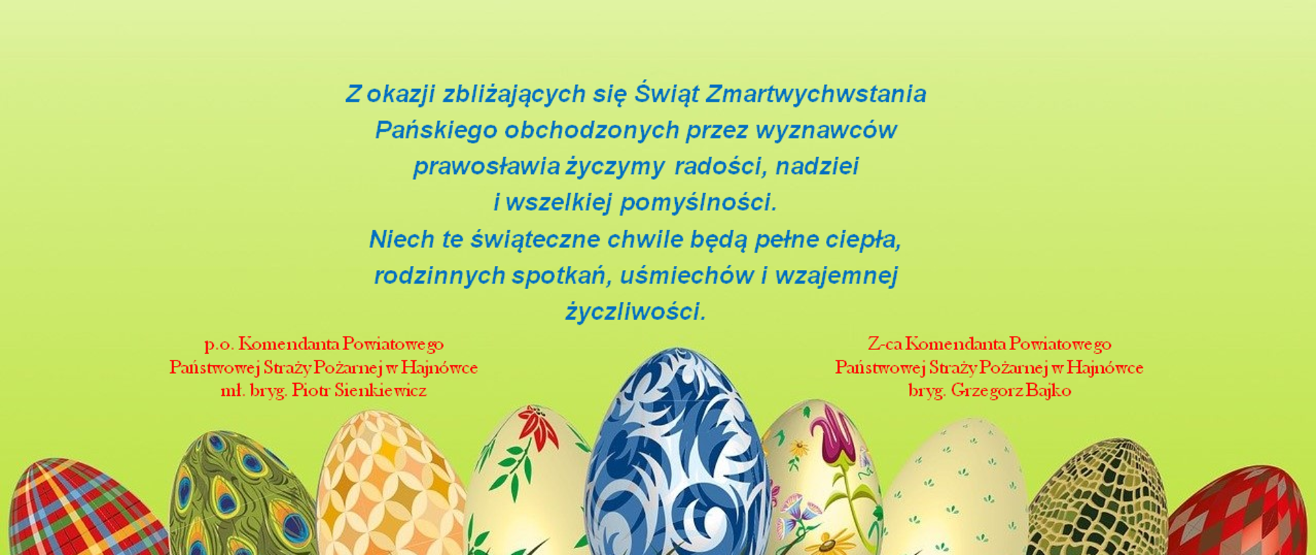 Życzenia Wielkanocne Komendanta Powiatowego PSP w Hajnówce