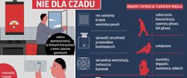 Zdjęcie obrazuje ulotkę informującą jak chronić się przed zatruciem tlenkiem węgla.