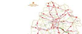 Mapa pokazująca sieć dróg krajowych w woj. łódzkim