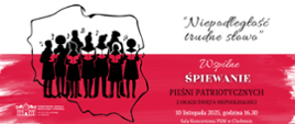 Na biało-czerwonym tle kontury granic Polski oraz śpiewające sylwetki ludzi. Informacja o koncercie.
