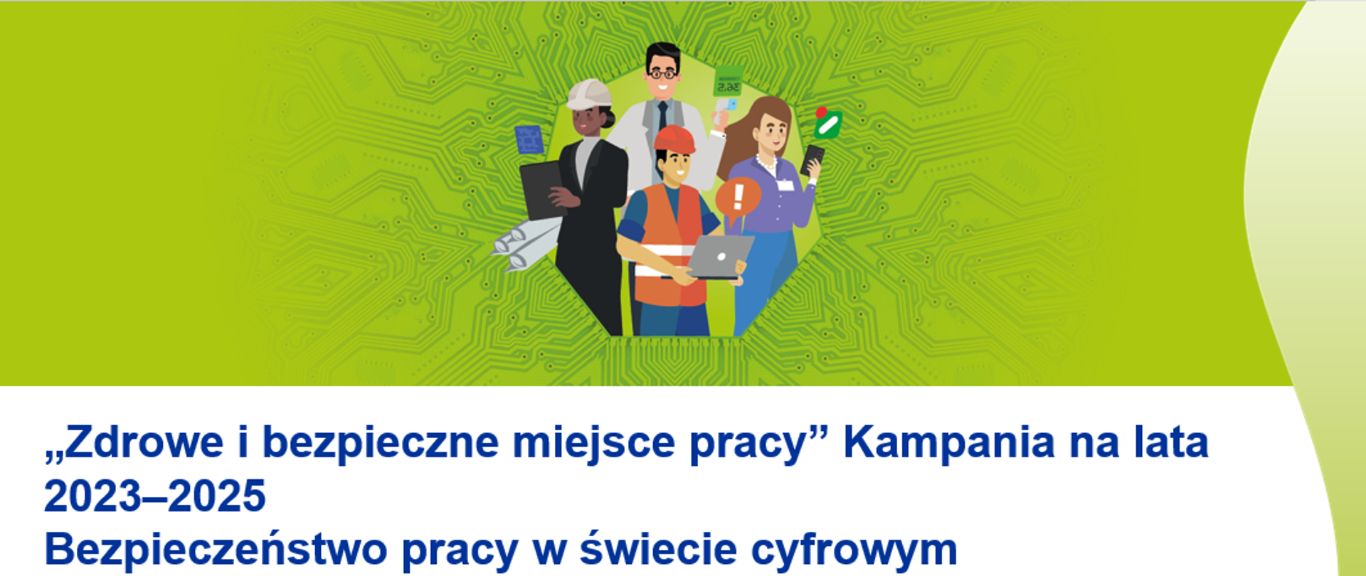 Na zielonym tle, Grupa osób: inżynier, sekretarka, pracownik służby bhp
