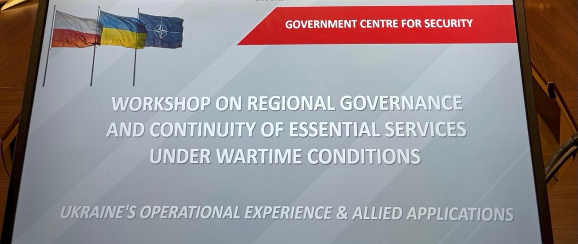 Warsztaty „Regional governance and continuity of essential services under wartime conditions – Ukraine’s operational experience and allied applications” 14-16 stycznia 2026