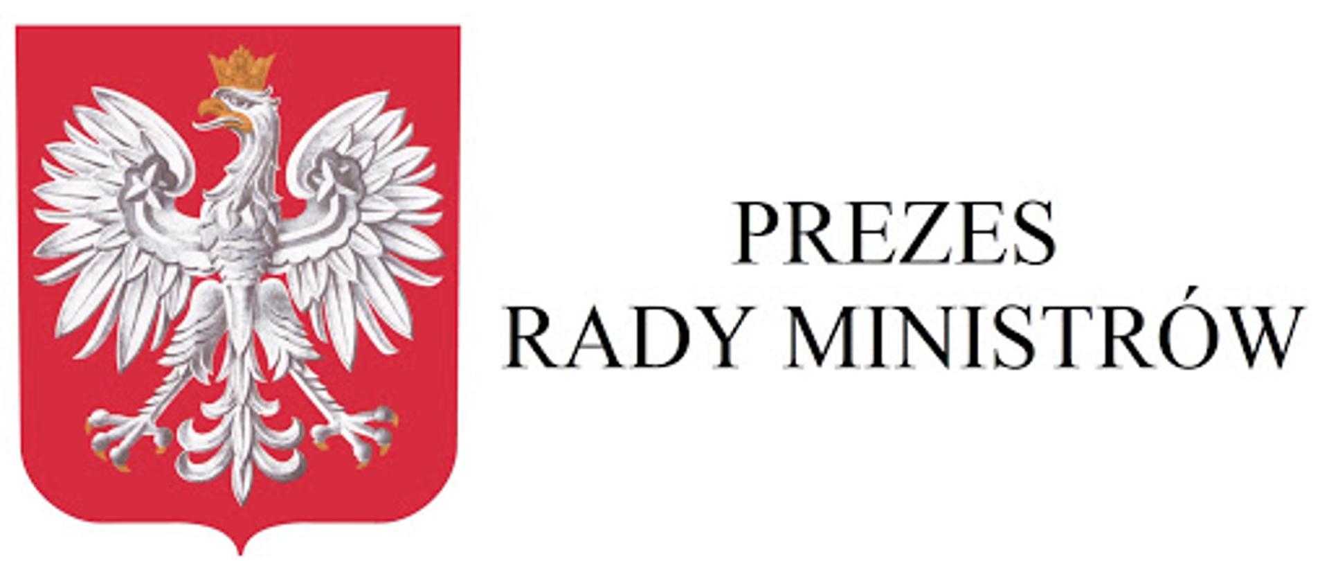 Godło Polski na czerwonym tle, po prawej stronie napis Prezes Rady Ministrów