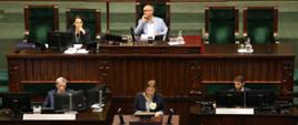 zdjęcie przedstawia podsekretarz stanu Paulinę Piechę-Więckiewicz przemawiającą przy mównicy sejmowej
