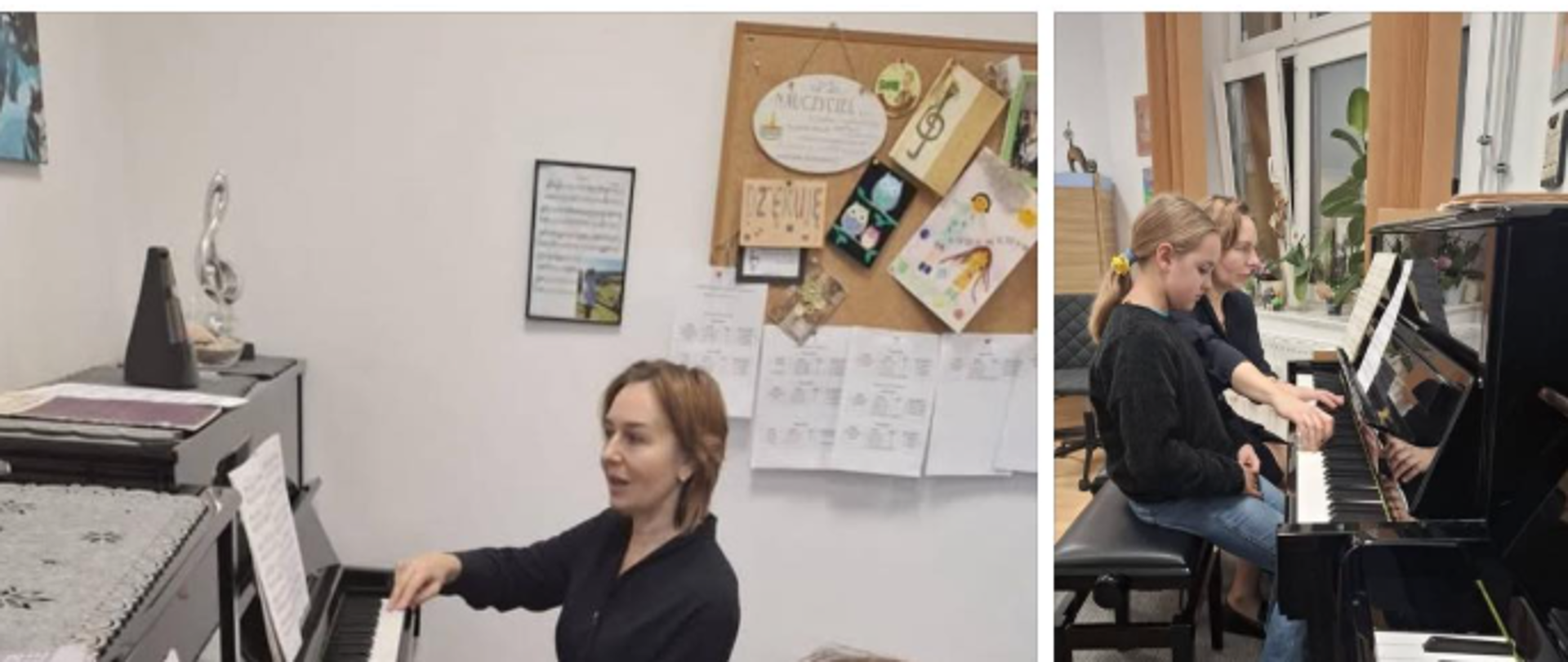 Uczniowie przy fortepianie w sali nr 26 podczas warsztatów pianistycznych w Państwowej Szkole Muzycznej I stopnia w Lublińcu, które prowadziła wybitna pianistka, artystka i pedagog - pani prof.dr hab. Magdalena Lisak