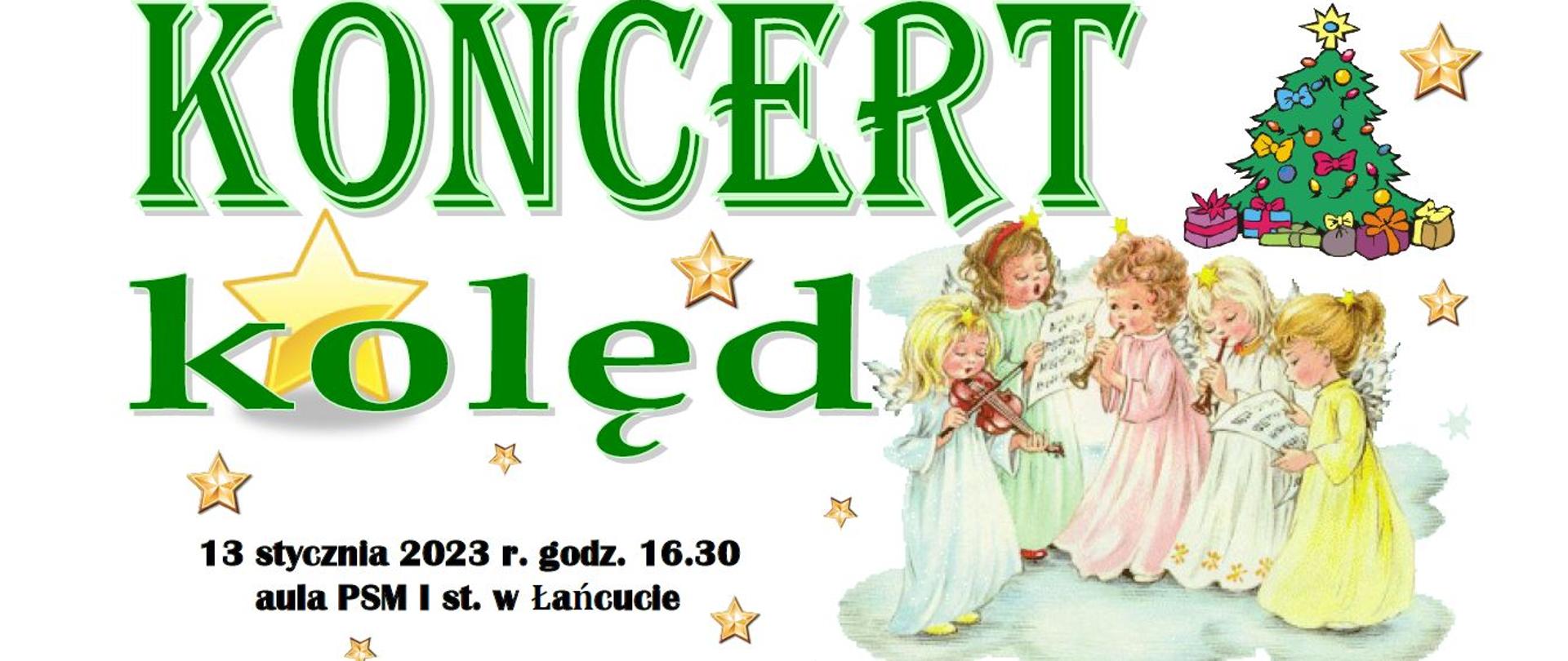 Ogłoszenie o koncercie kolęd 13 stycznia 2023 o godz. 16.30 w auli szkoły