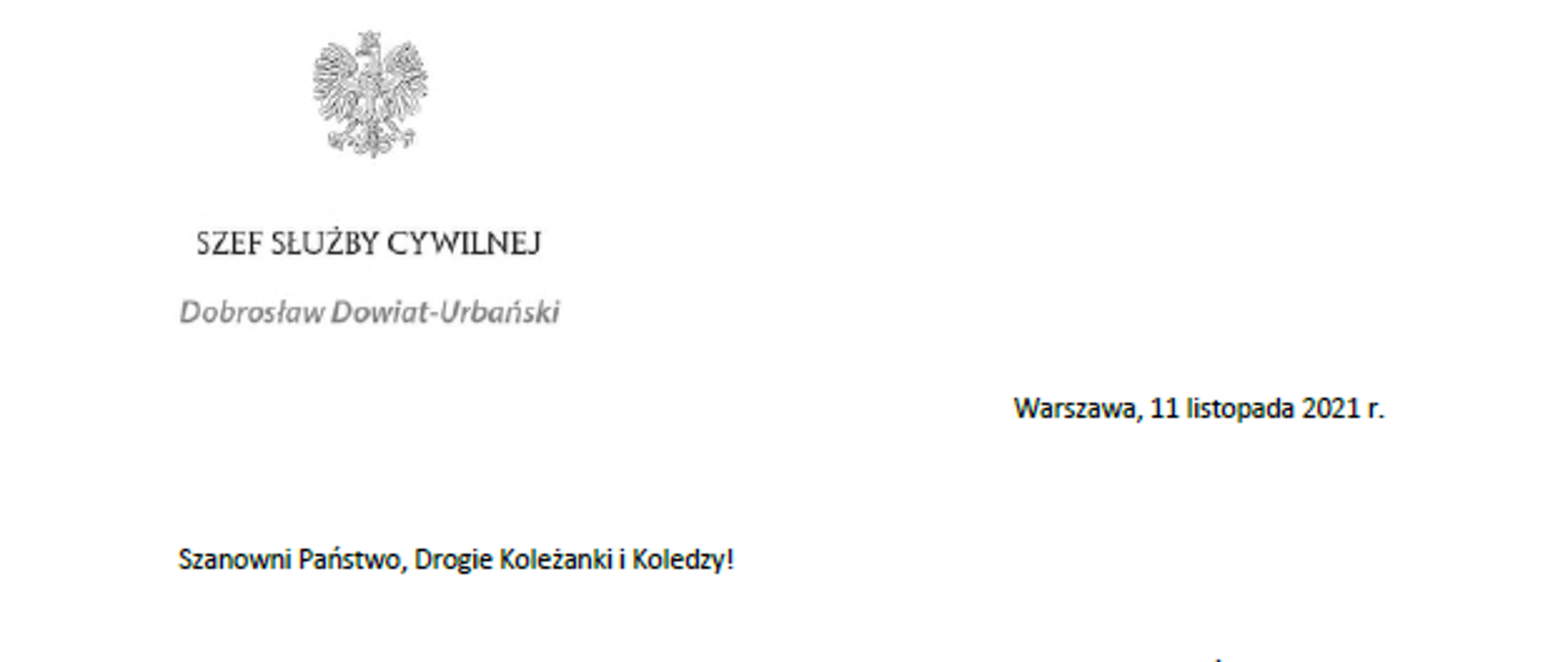 Tekst życzeń Szefa Służby Cywilnej